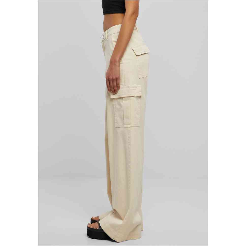 Urban Classics - High Waist Wide Leg Twill Cargo trousers - Ivory coloured